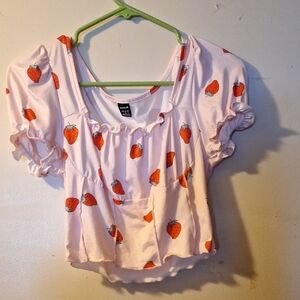 SHEIN Pink Strawberry Print Crop Top